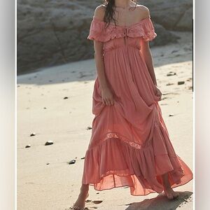 Free People Peach Off-Shoulder Maxi Dress